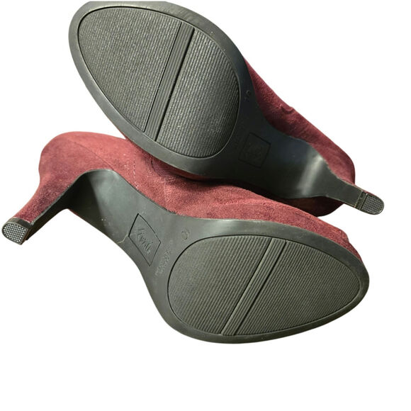 Fioni Berry Lively Shoes Peep Toe Bootie Size 10 5 Inch Heels Wine Color - Picture 5 of 9